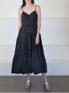 Apiece Apart Marjana Black Sleeveless V-Neck Tiered Maxi Dress with Waist Tie 6